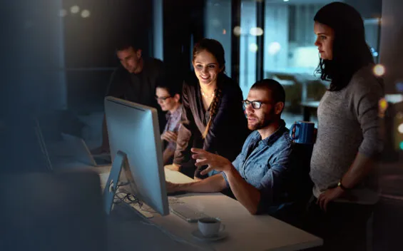 People working at a computer